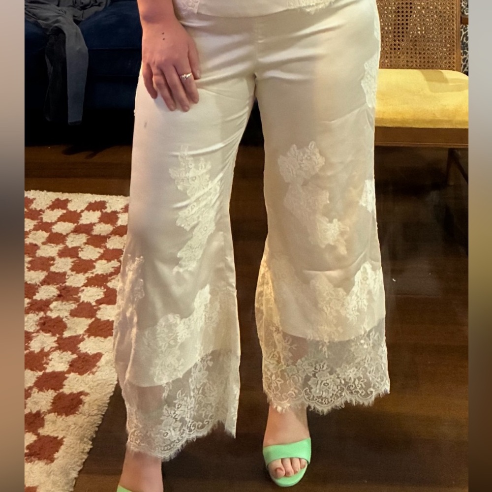 Elegant Cream Lace Flare Pants